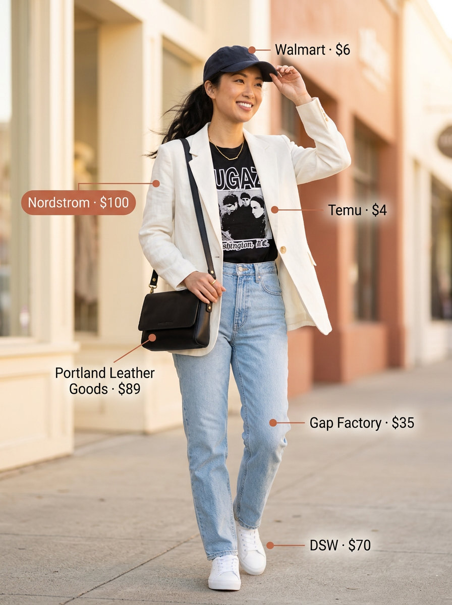 Summer white blazer outfits for women 2026: White linen blazer, graphic tee, light wash jeans, white sneakers for casual day out.