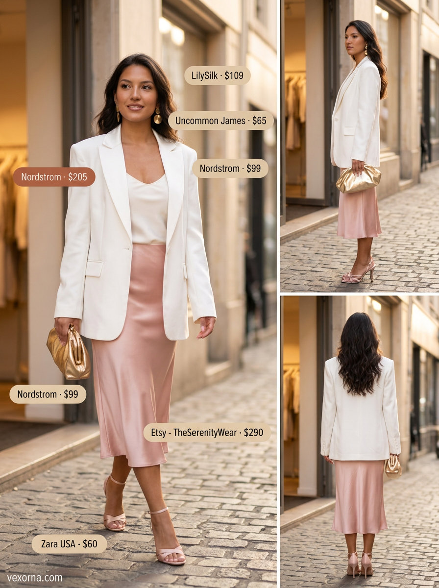 Summer white blazer outfits for women 2026: Urban explorer style with white blazer, cargo pants, black tee, and sneakers.