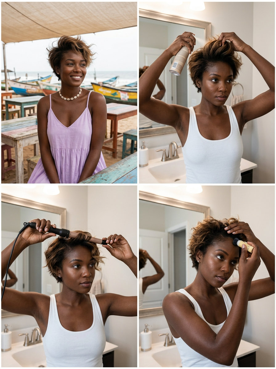 short sun-kissed blonde pixie haircut with artful texture and effortless style for weekends