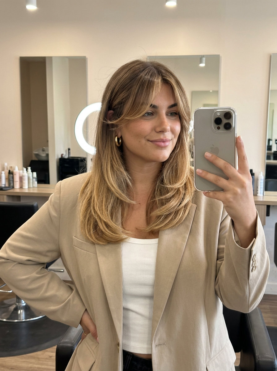 long sun-kissed ombré hair with golden blonde ends and face-framing babylights for summer