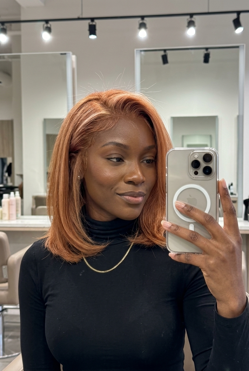 medium length venetian strawberry blonde with champagne strawberry babylights and face-framing