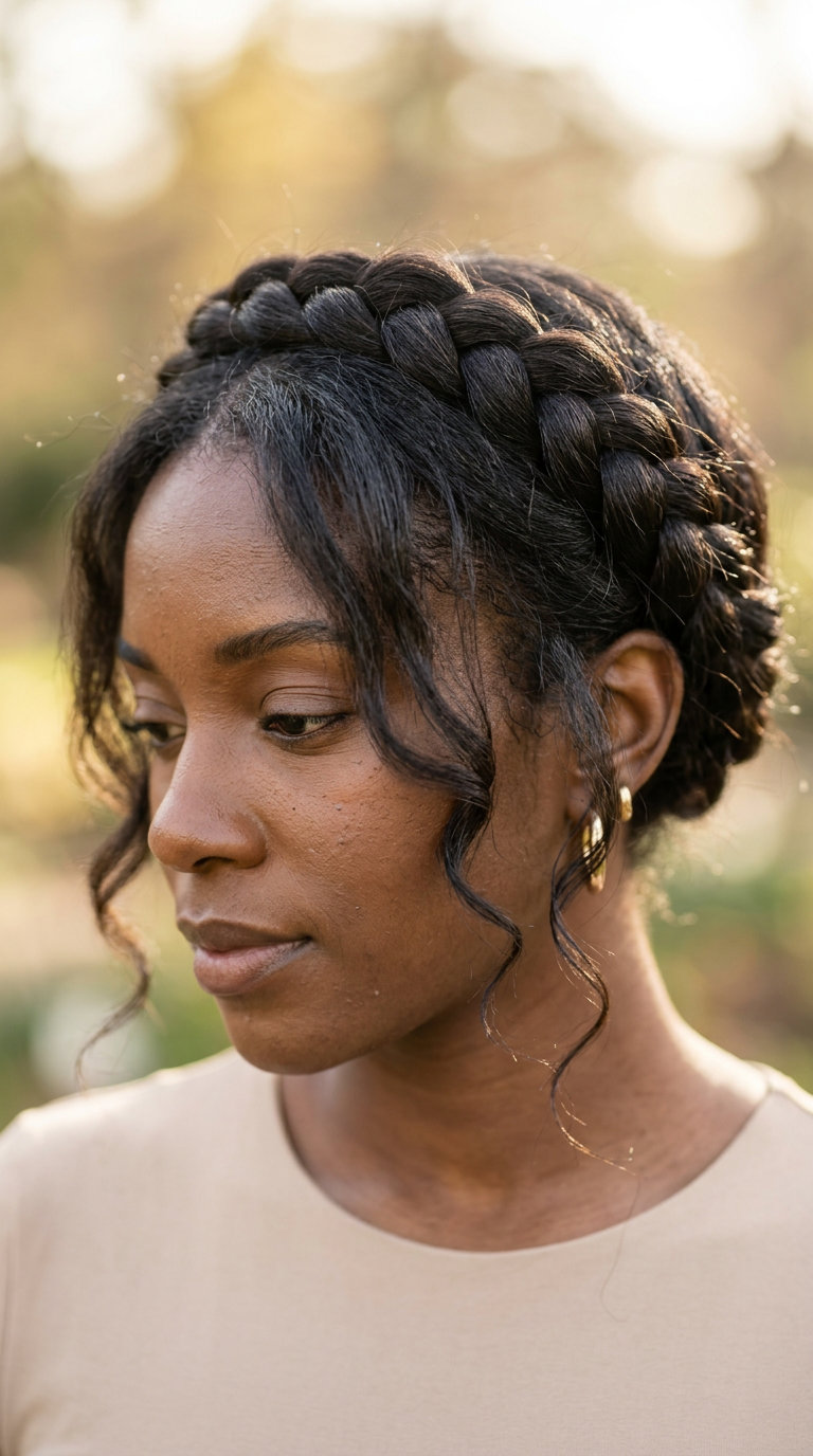 long warm brown braided crown with tendrils for summer